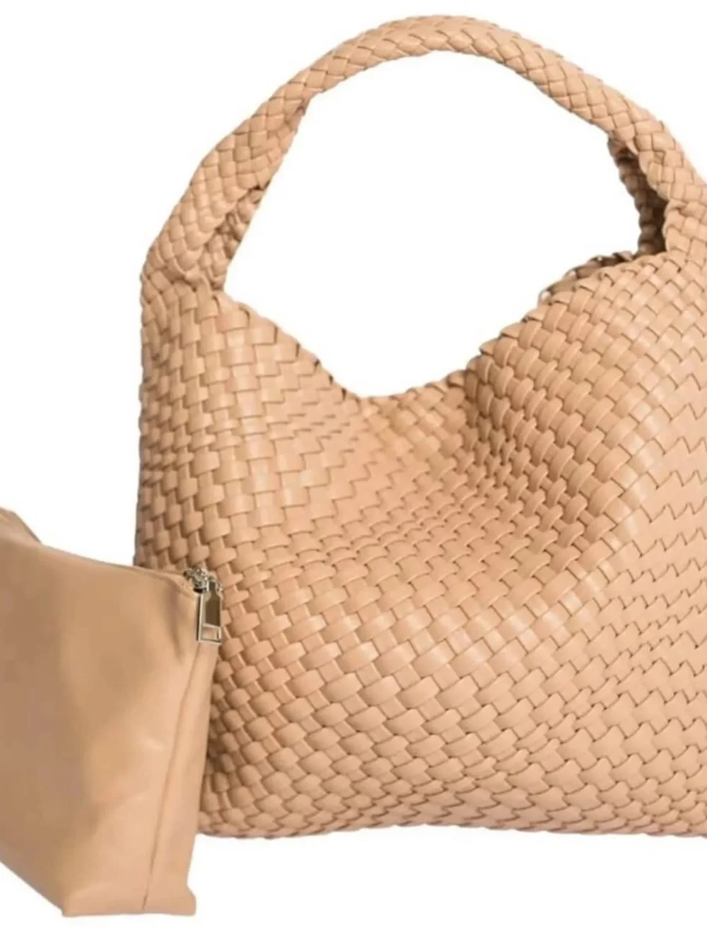 Woven Hobo Shoulder Bag in Tan - Picture 3 of 5
